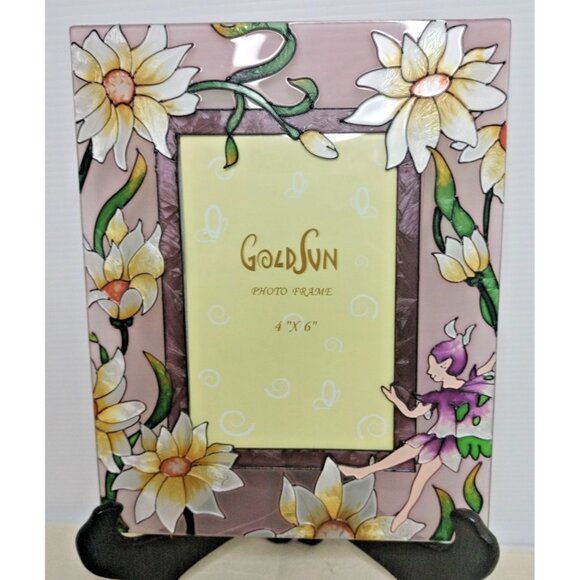 Hand painted sun catcher Picture Frame High Relief Flowers & Butterfly Fair - Picture 1 of 12